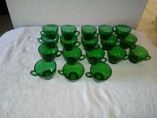 VINTAGE ANCHOR HOCKING GREEN GLASS PUNCH BOWL BASE 18 CUPS MC GLASS LADLE 8