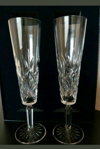 Set Of 2 Tiffany & Co Cut Crystal Champagne Flute Glasses Vintage Conditi