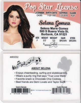 Pop Star Selena Gomez Burbank California Ca Drivers License Fake Id Card