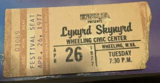 Lynyrd Skynyrd April 26,  1977 Concert Ticket Stub (the Last Tour)
