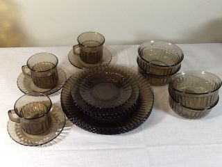 Hard To Find Vintage Brown Depression Glass Fortecrisa Mexico Ribbed Dinnerware