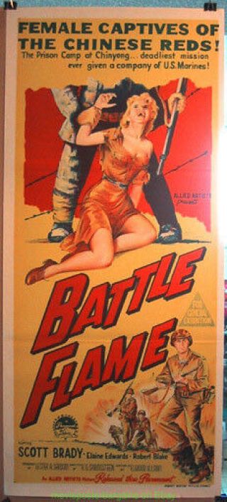 Battle Flame Movie Poster 13x30 Australian Daybill Korean War Film 1959