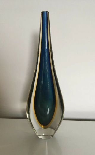 Vintage Mid Century Murano Sommerso Submerged Art Glass Vase Blue,  Green,  Yellow