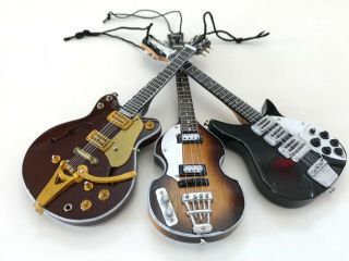 Mini Guitar Beatles Collectible Set Of 3 Lennon,  Mccartney,  & Harrison Guitars