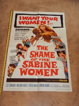 1962 The Shame Of The Sabine Women Movie Poster 27 X 41,  Exploitation