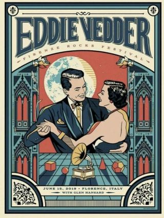 Eddie Vedder Pearl Jam Florence Italy June 15,  2019 Official Concert Show Poster