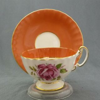 Footed Aynsley Bone China England Tea Cup & Saucer Duo Large Pink Roses Gold