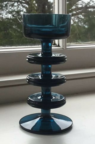 Wedgwood Glass Blue 3 Disc Sheringham Candle Holder