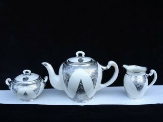Antique Lenox American Belleek Art Deco Silver Overlay Tea Set