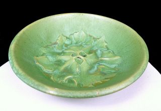 BROWN COUNTY POTTERY GREEN EMBOSSED LEAVES AND BERRIES 10 1/4 