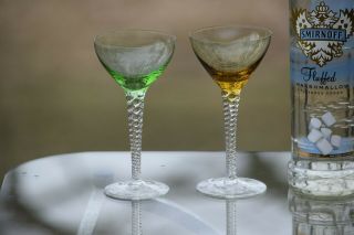 Vintage Multi Colored Clear Twisted Stem Wine Glasses Set of 4,  4 oz Wine Glass 2