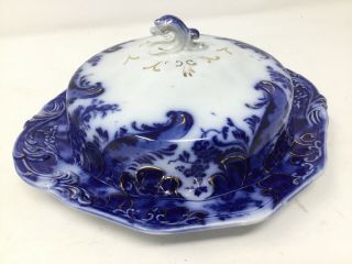 Vintage Argyle England Flow Blue Butter Dish (lidded W/ Insert)