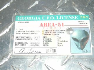 Alien Ufo Georgia License For Area - 51 Identification Id Card Drivers License