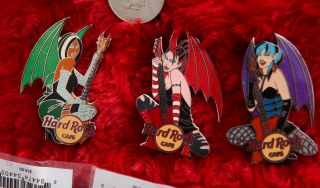 3 Hard Rock Cafe Pins Set Online Vampire Girl Costume Le75halloween Demon Wing