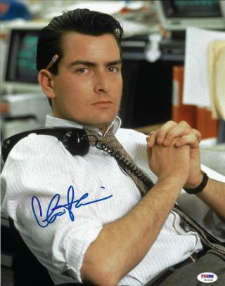 Charlie Sheen Autographed 11x14 Wall Street Bud Fox Signed Photo - Psa/dna