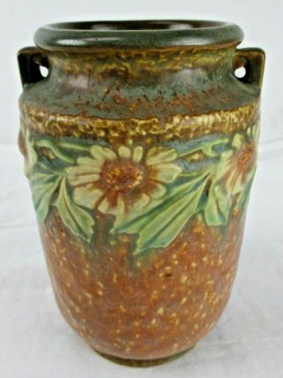 Vintage Roseville Dahlrose Double Handled Vase 6.  25 " Tall X 4 " Diam