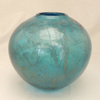 Isle Of Wight Studio Art Glass Turquoise Azurene Vase Michael Harris Era
