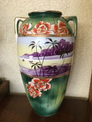 Antique Royal Nishiki Nippon Hand Painted 12 - 1/2” Porcelain Vase Moriage Boats