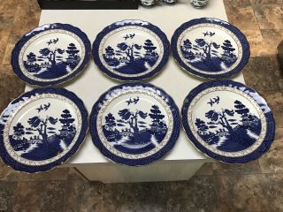 6 Royal Doulton Majestic Booths Real Old Willow Dinner Plates - England