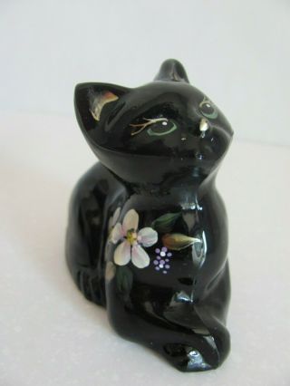 Fenton Glass Black Perky Cat Fleur Made For Lenox Hand Painted Artist Signed