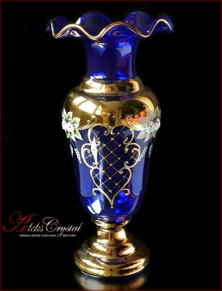 Bohemian Glass Vase For Flowers 31 Cm,  " Jasmine " Topaz,