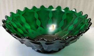 Vintage Fostoria Forest Green Holly Christmas Holiday Glass Bowl 11 "