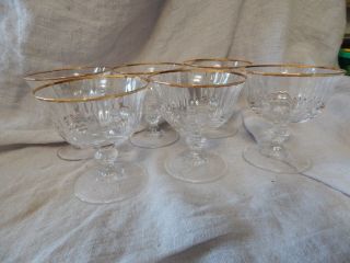 Vintage Set Of 6 Gold Rimmed Tiffin Style Sherbet Glasses Crystal Patterned 4 "