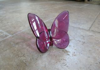 Ec Vintage Baccarat " Lucky " Butterfly Purple Crystal 2.  5 " Tall