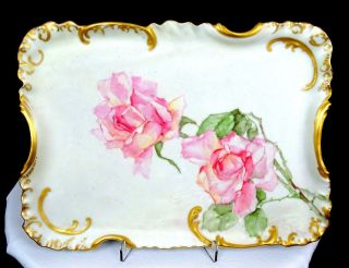 Haviland Limoges France Roses And Gold 11 " Dresser Vanity Tray 1891 - 1898