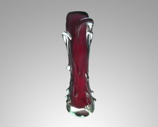 Mid Century Ruby Red And Clear Cased Glass Vase With Pulled And Knobbly Body