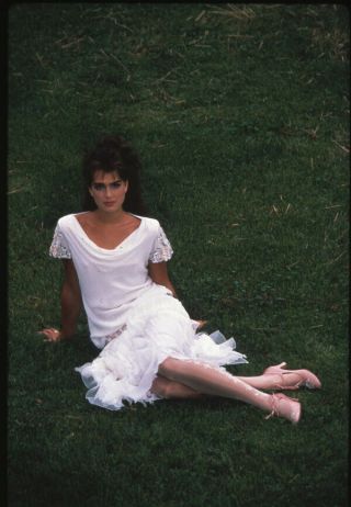 Brooke Shields Vintage Glamour Photo In White Dress On Grass 35mm Slide