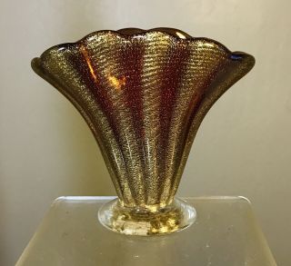 Vintage Murano Glass Fan Vase Barovier Toso Cordonato Oro Unusual Label