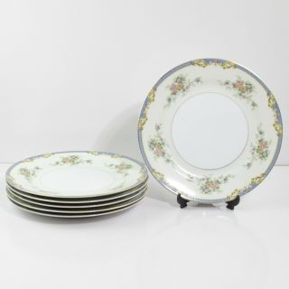 Noritake Casino China Set Of 6 Porcelain Gold Trim Floral 10 " Dinner Plate