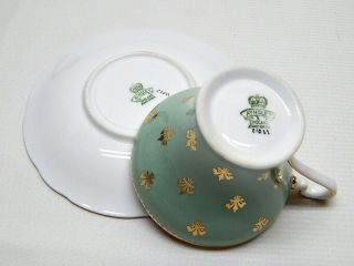 Great Aynsley Bone China Green Cup & Saucer w/ Cabbage Rose & Gilded Trim 5
