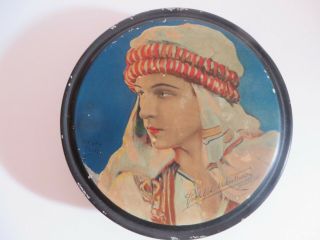 Rudolph Valentino 7 1/2 " Candy Tin Canco Beautebox / Henry Clive Art 1920s