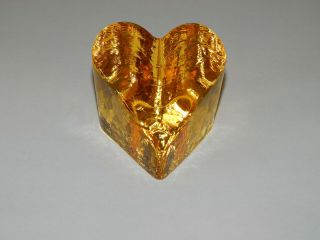 Stunning Rare Fire & Light Citrus Yellow Recycled Glass Heart Paperweight