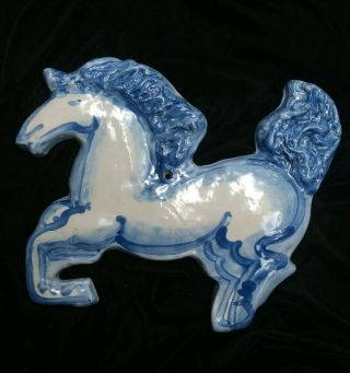 Ma Hadley Pottery Blue Horse Xl Plaque Left Facing Stoneware