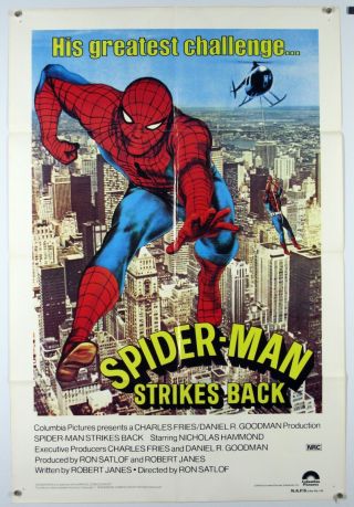 Spider - Man Strikes Back Nicholas Hammond Marvel Australian One Sheet 1978