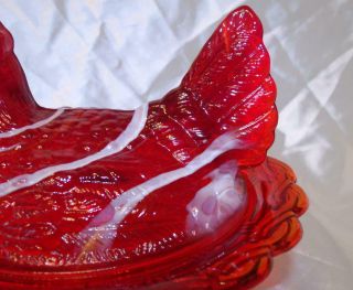 Gorgeous Red Slag Glass Hen On Nest Covered Candy Bowl & Ring Jewelry Holder WOW 5