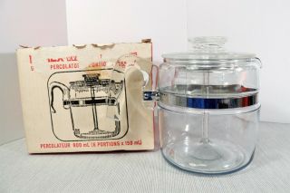 Pyrex Glass Flameware Percolator Coffee Pot Glass Handle 7756 Complete 6 Cup Box