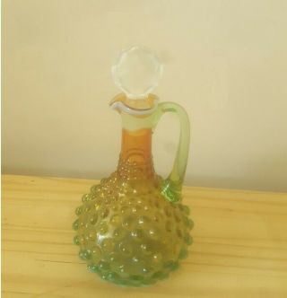 Rare Vintage Fenton Glass Opalescent Hobnail Topaz Green Cruet