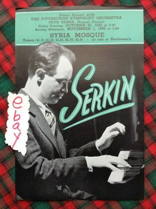 1942 Rudolf Serkin Syria Mosque Flyer Pittsburgh Box D Handbill Vgc