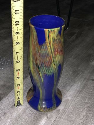 Vintage Czechoslovakia Art Glass Vase End Of Day Blue Yellow Orange & Red