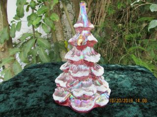 Vintage Fenton Christmas Tree Pink/purple Iridescent Flocked With Gold Bird 6 "