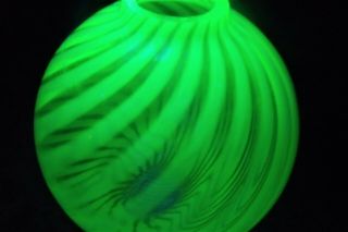 Antique H.  C.  Fry Foval Green Opales Vaseline Swirl Ivy Ball Vase On Ebony Base