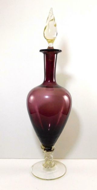 Mid Century Modern Vintage Empoli Italian Art Glass Amethyst Footed Decanter