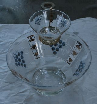 Vintage Midcentury Modern Mcm Chip And Dip Set Grapes And Leaves Glass Bowl Set