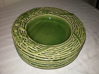 Set Of 6 Bordallo Pinheiro Green Acorn Oak Leaf 9.  75 " Rimmed Soup Cereal Bowls