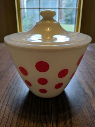 Fire King Red Dots On White Grease Jar