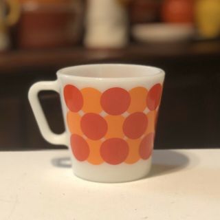 Pyrex 1410 Mod Dots Orange Red Mug Htf